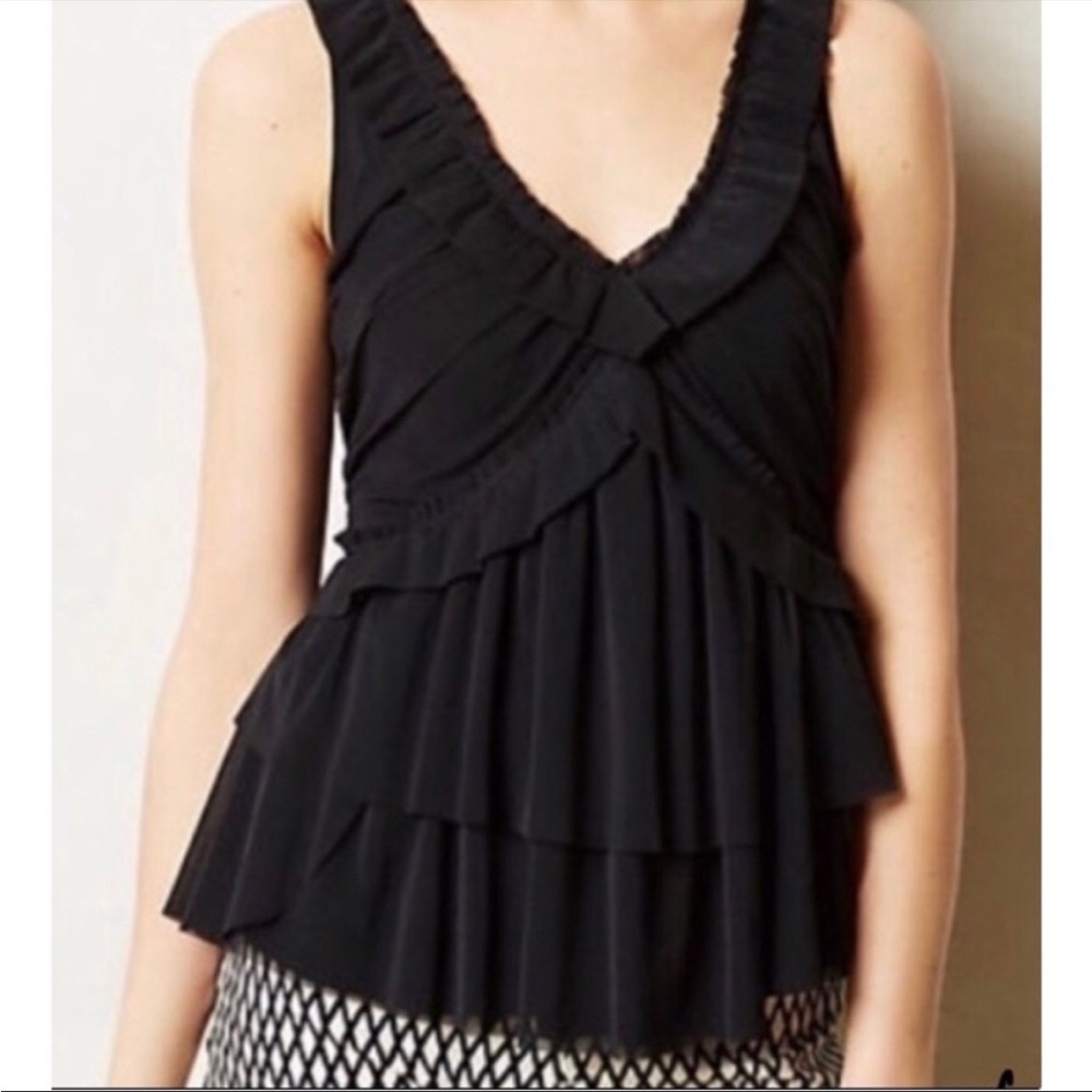 Deletta Anthropologie Ruffled Mesh Tiered Top